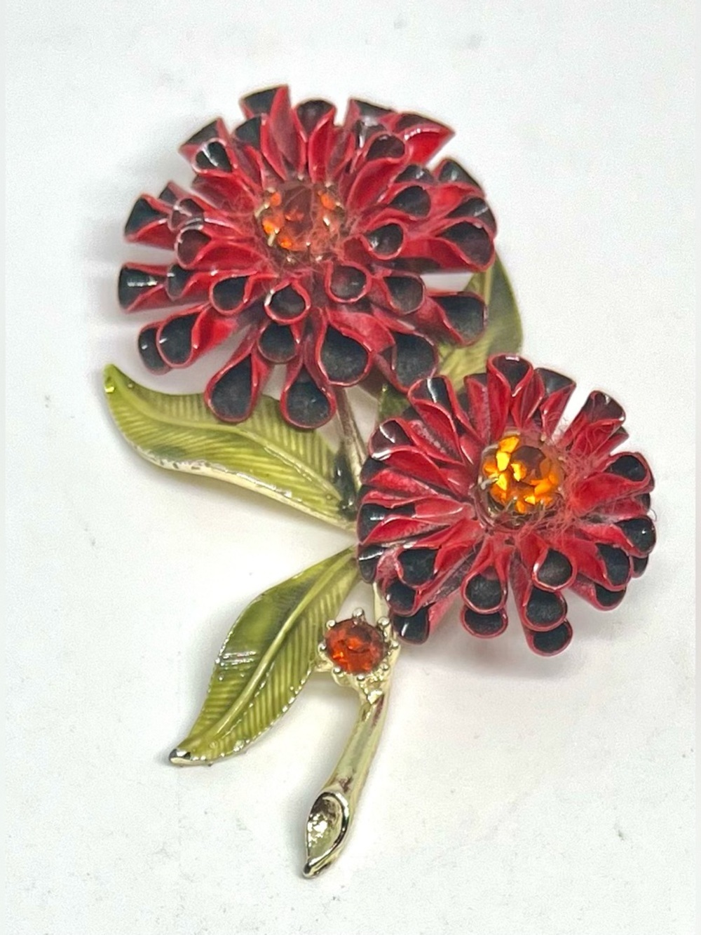 Vintage 1940s Coro Red Dahlia Brooch